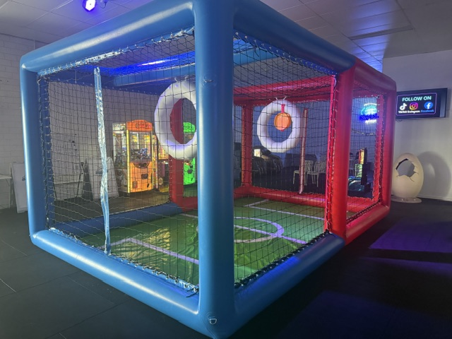 EduDrones inflatable drone soccer arena set up indoors